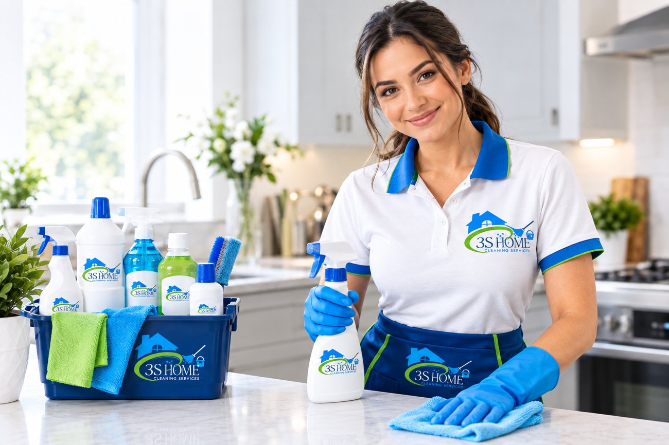 3S Home Cleaning Services professional cleaner in a London kitchen